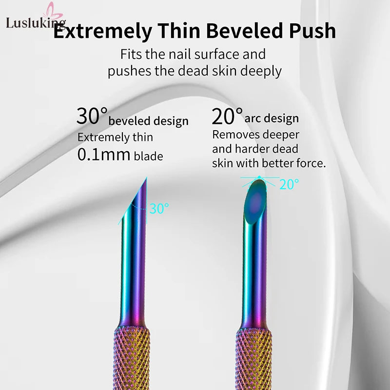 Stainless Steel Horseshoe Cuticle Pusher – Manicure Tool with Self-Adhesive Sandpaper for Gel Polish Removal
