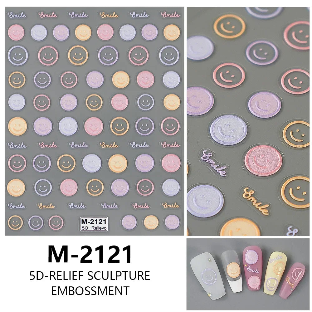 5D Smiley Face Nail Stickers – Embossed Japanese Macaron Decals