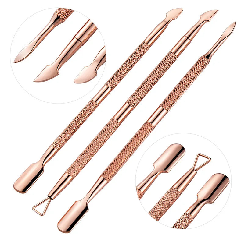 1/3pcs Double-Ended Stainless Steel Cuticle Pusher Set – Dead Skin Remover & Cuticle Scissors, 4pcs Rose Gold Manicure Tools
