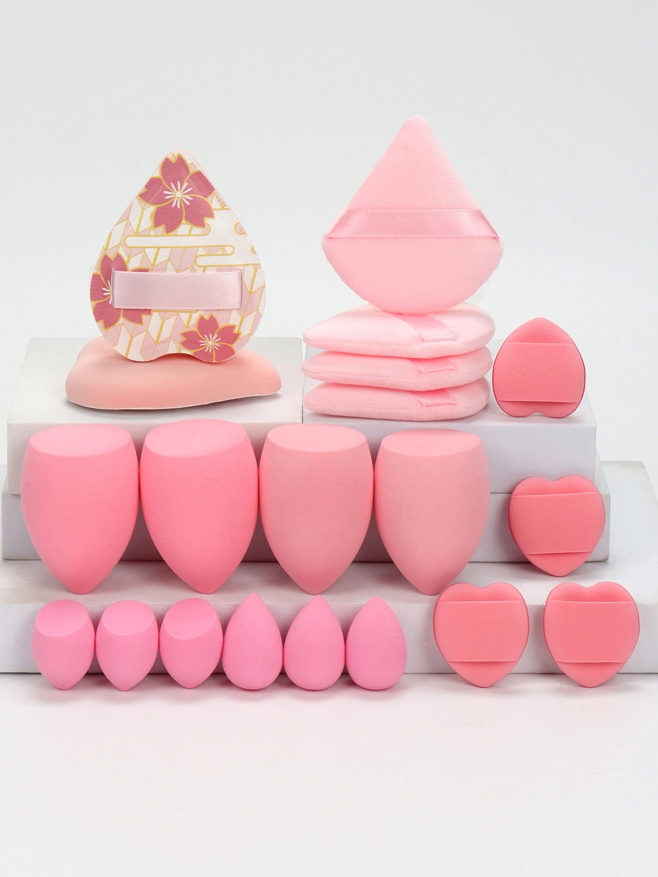 20 Pcs Pink Makeup Sponge & Puff Set for Face Cream, Powder, and Concealer – Soft Blending Applicator Tool