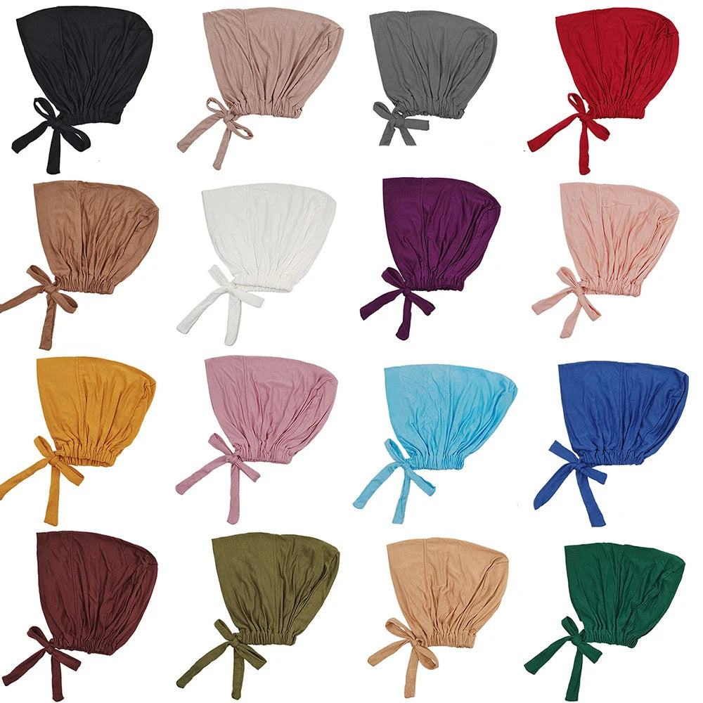 Modal Muslim Turban Hat Inner Hijab Cap with Rope – Islamic Underscarf Bonnet Headwrap Turbante Mujer