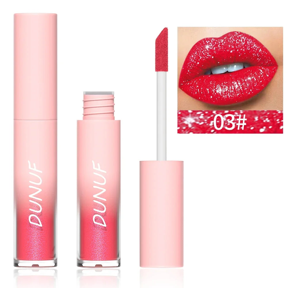 Diamond Glitter Liquid Lip Gloss – Long-Lasting, Waterproof, Non-Stick, Metallic Shine