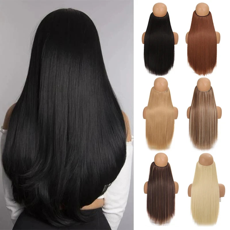 Fish Line Hair Extensions – Straight & Curly, 40/50/60cm, Daily Wear