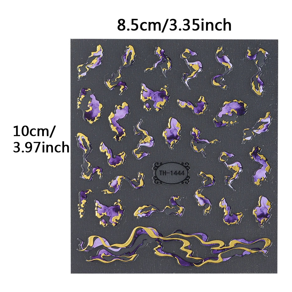 Holographic Purple & Blue Nail Art Stickers – Gold Ink Decals for DIY Manicure