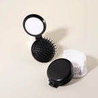1/2pc Folding Travel Mirror Hair Brush – Round Pocket Comb for Wigs & Real Hair Styling