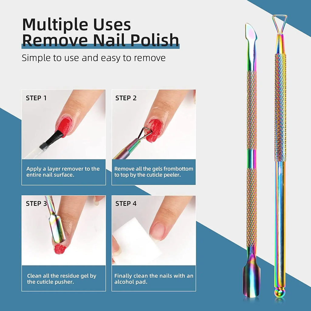 Double-Ended Cuticle Pusher & Spoon Nail Cleaner – Stainless Steel Triangle Gel Polish Remover Tool