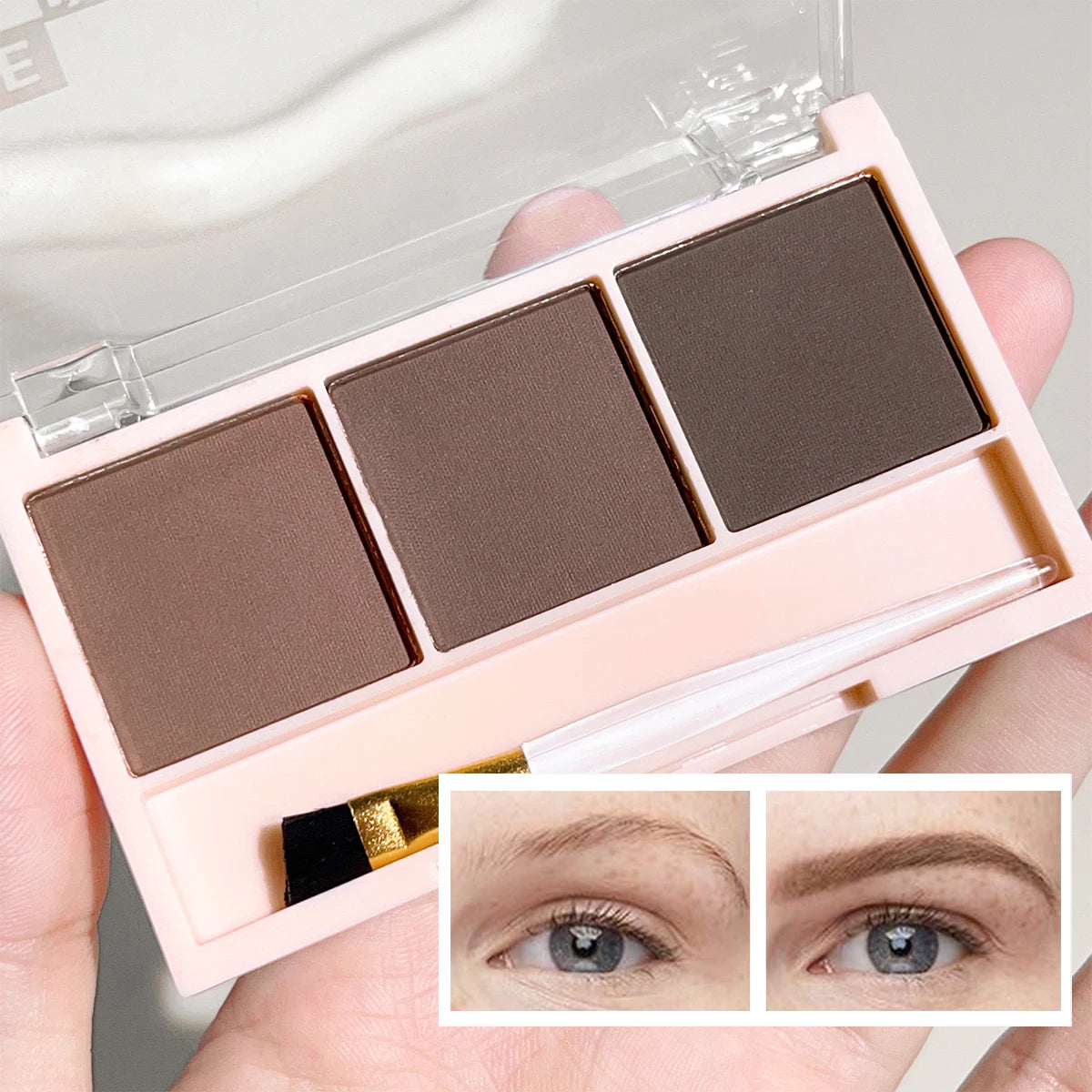 3-Color Brow Powder Kit with Brush – Long-Lasting & Natural Finish