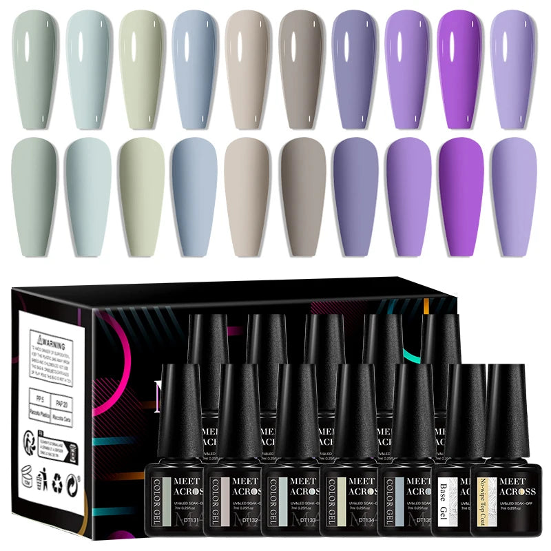 MEET ACROSS 12pcs Macaron Gel Nail Polish Set – UV Soak Off Manicure Kit
