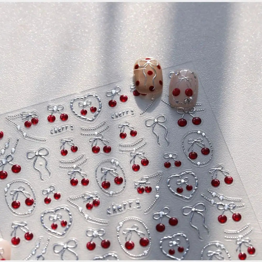 5D Strawberry & Cherry Nail Stickers – DIY Sweet Fruit Manicure Decals