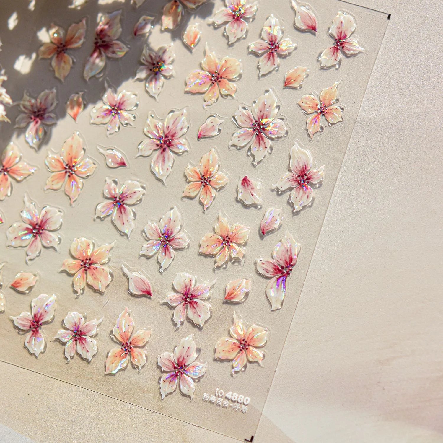 Cherry Blossom Gradient Nail Art Stickers – Laser Pink Flower Adhesive Decals