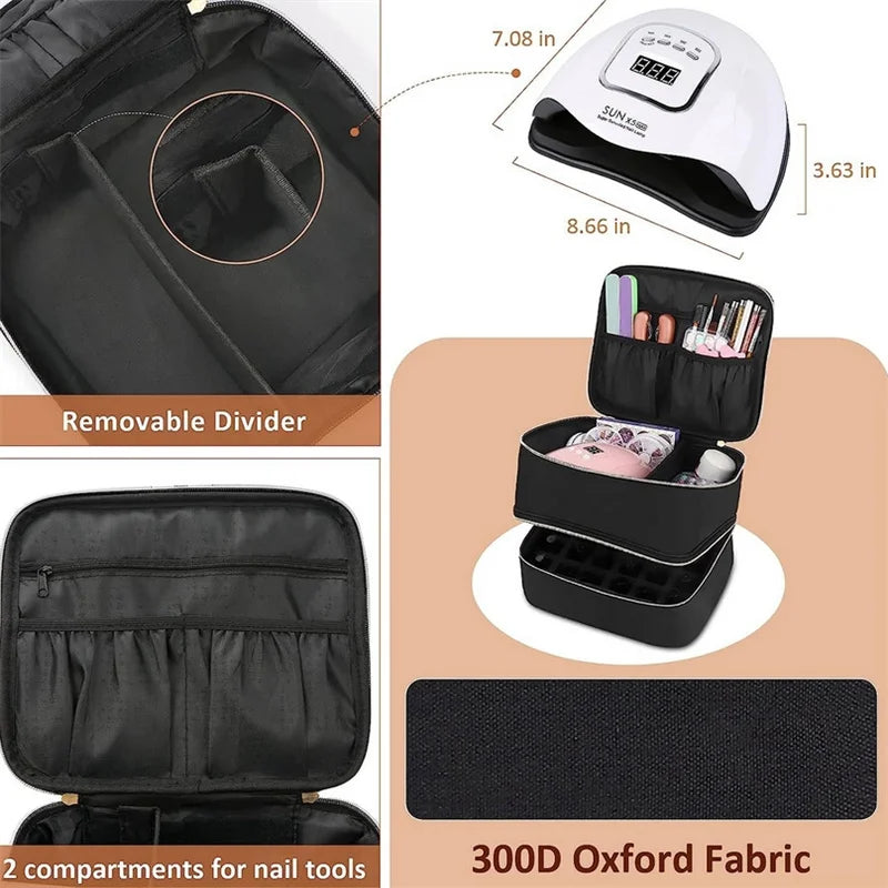 Portable Nail Dryer & Storage Bag – 30-Bottle Organizer Case