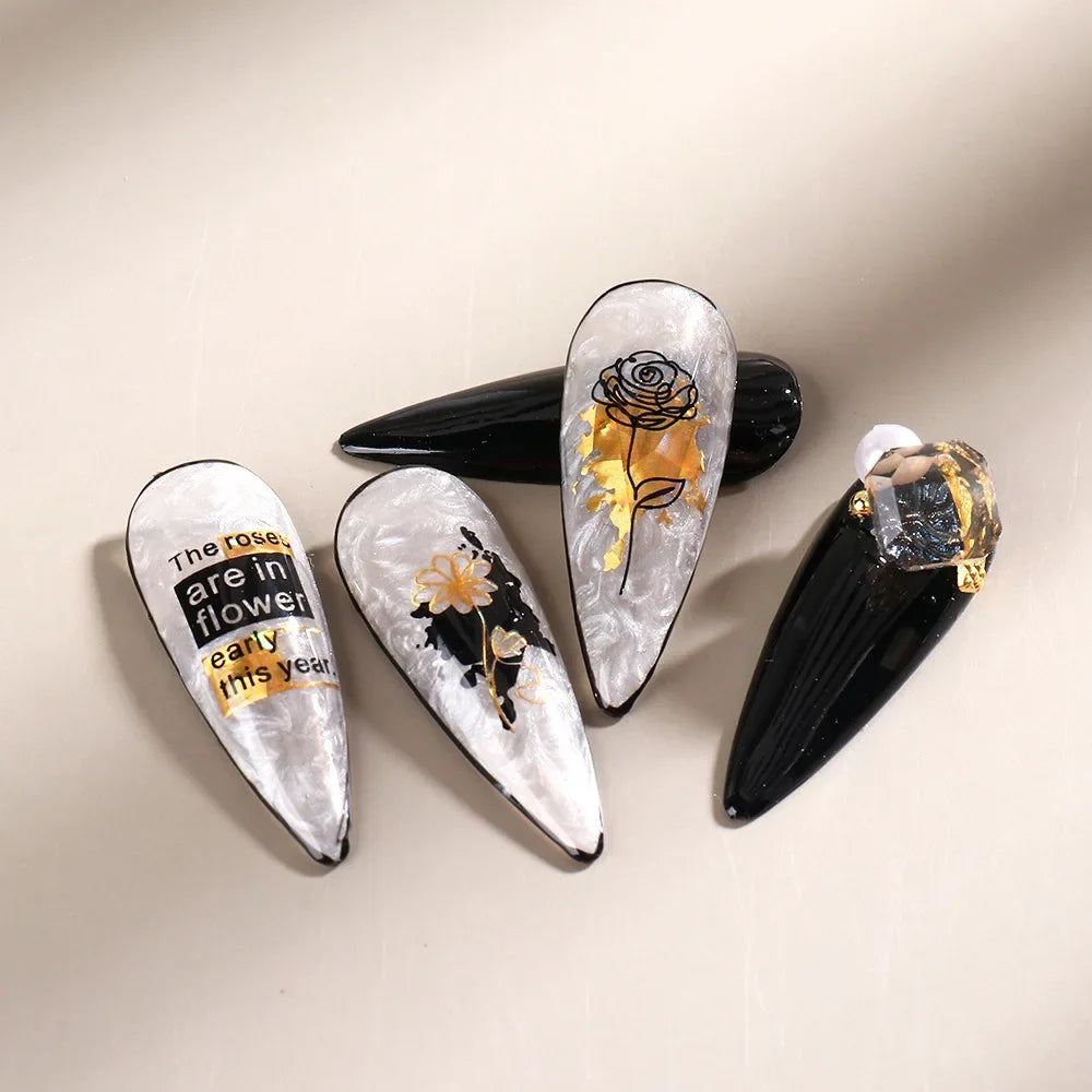 Black & Bronze Nail Art Stickers – Animal, Plant & Love English Designs
