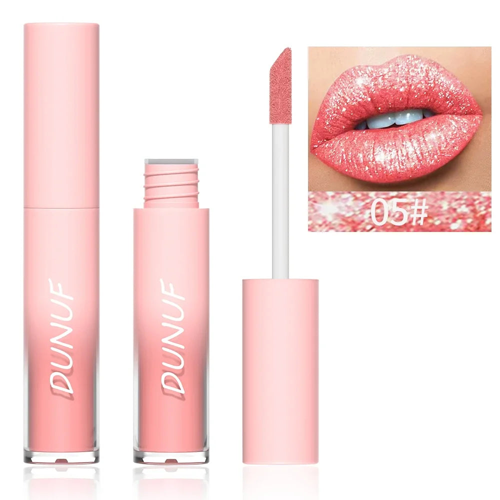Diamond Glitter Liquid Lip Gloss – Long-Lasting, Waterproof, Non-Stick, Metallic Shine