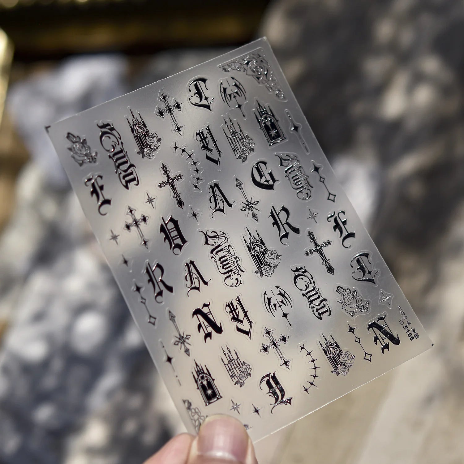3D Gothic Nail Stickers – Dark European Letter Decals