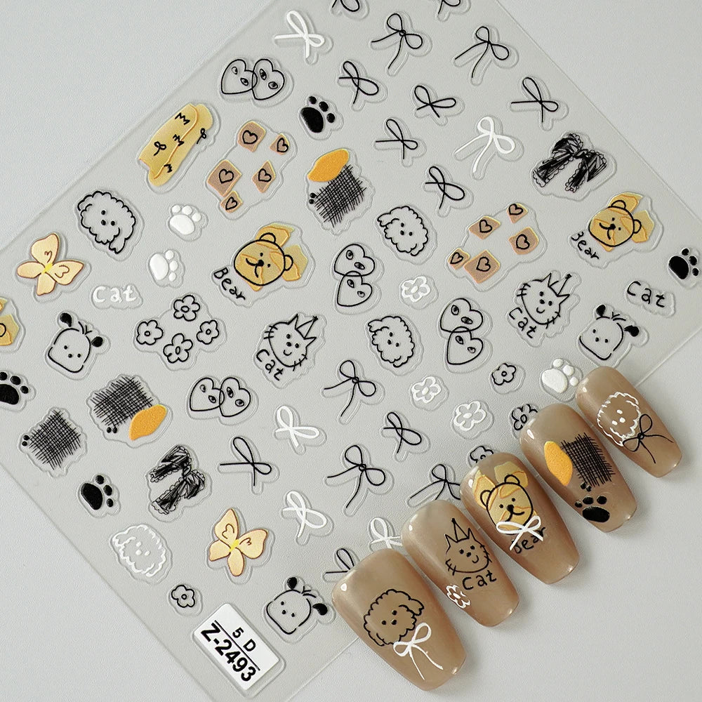 5D Cute Animal Nail Stickers – Cat & Dog Graffiti Decals
