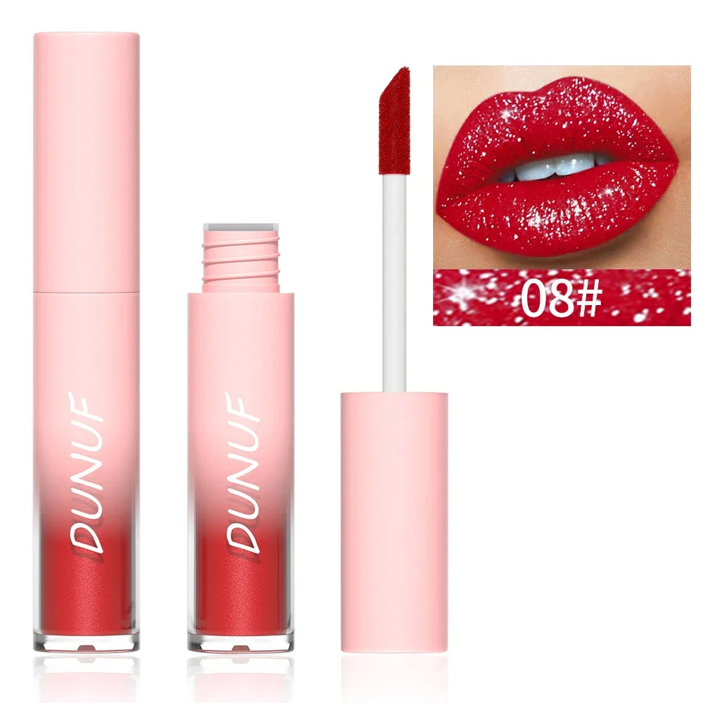 Diamond Glitter Liquid Lip Gloss – Long-Lasting, Waterproof, Non-Stick, Metallic Shine