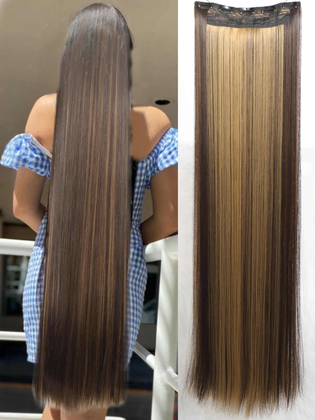 5-Clip 80cm Synthetic Hair Extensions – Straight, Black/Brown/Blonde