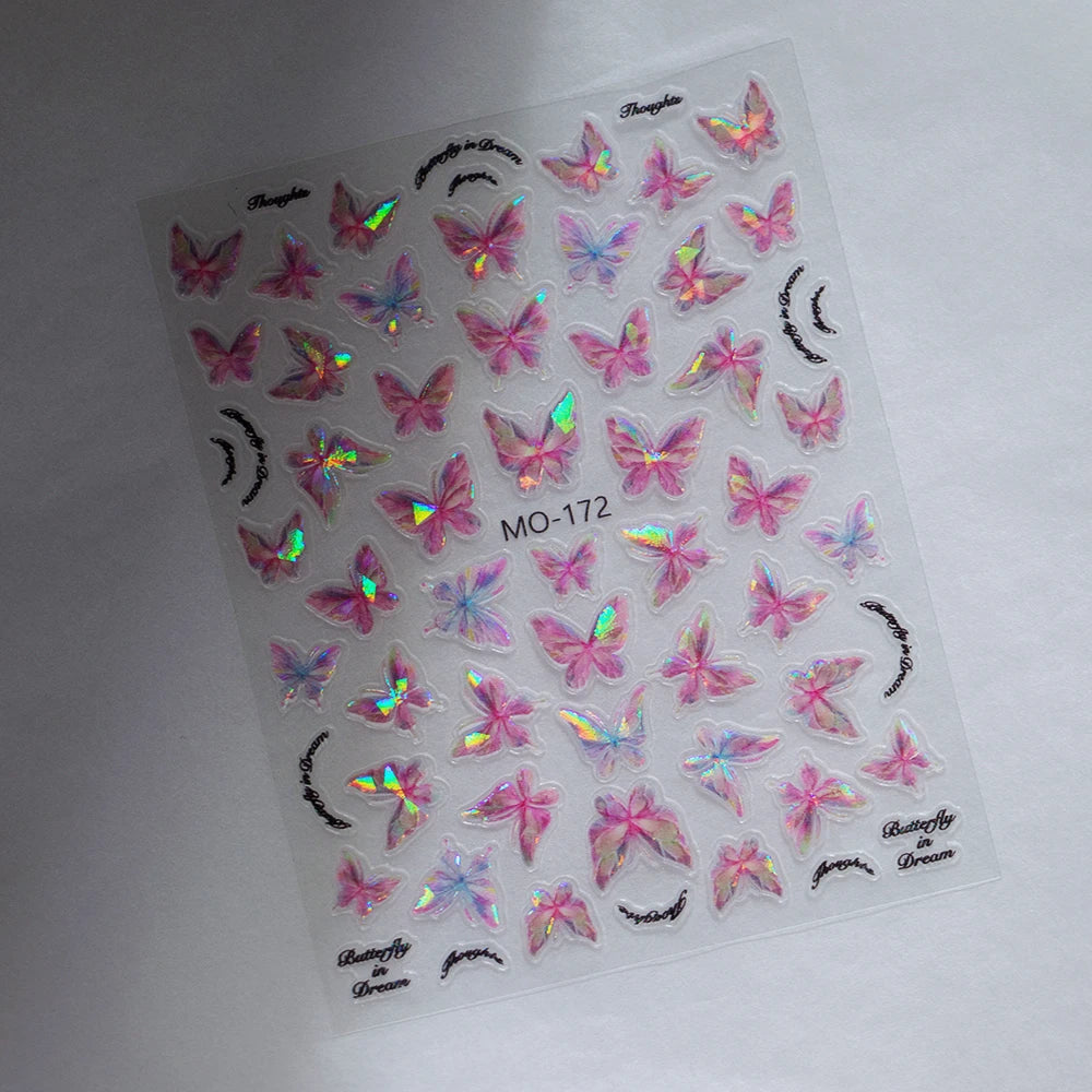 3D Aurora Shell Butterfly Nail Sticker – Pink & Purple, 8×10 cm