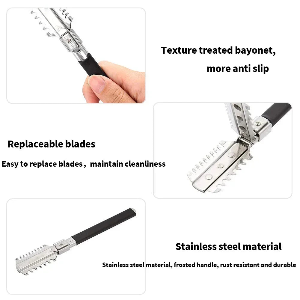 Professional Straight Razor with Rubber Handle – Removable Stainless Steel Blade