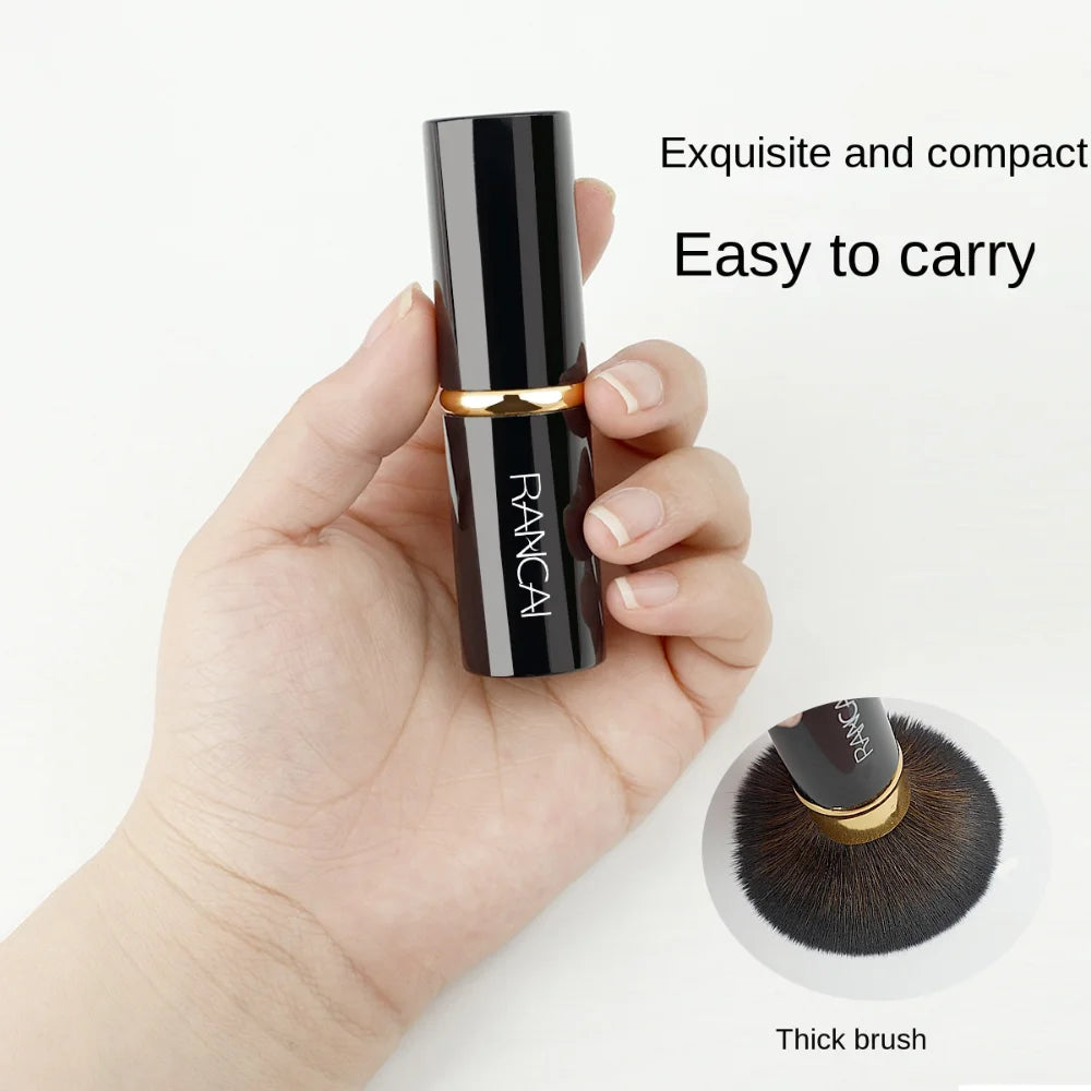 Luxury Mini Retractable Face Brush – Pink & Black, Portable Powder & Highlight Perfection