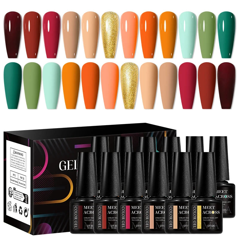 MEET ACROSS 12pcs Macaron Gel Nail Polish Set – UV Soak Off Manicure Kit