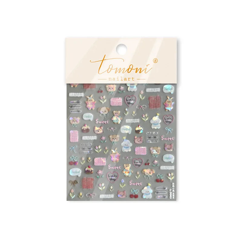 1 Sheet Cute Animal Nail Stickers – Dog, Cat, Bear & Rabbit Decals