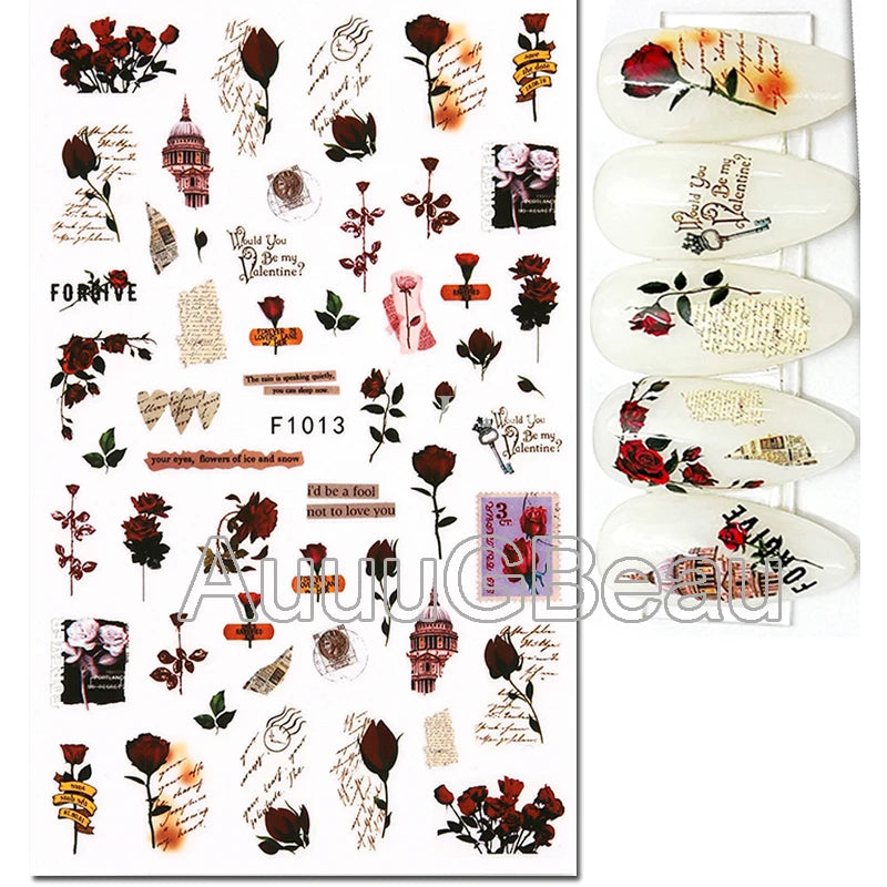 3D Floral & Butterfly Nail Art Stickers Decals