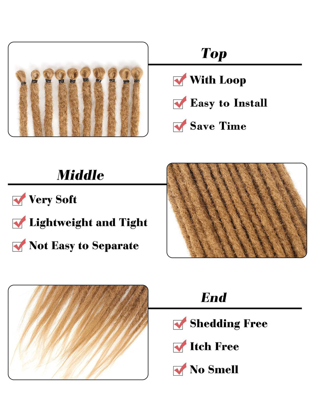24" Straight Dreadlock Clip-In Extensions – 10 Strands Soft Synthetic Hair