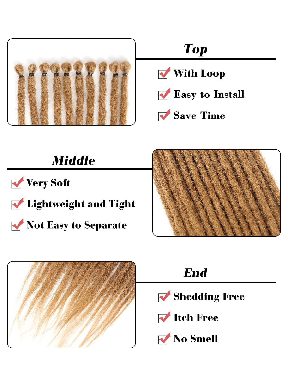 24" Straight Dreadlock Clip-In Extensions – 10 Strands Soft Synthetic Hair