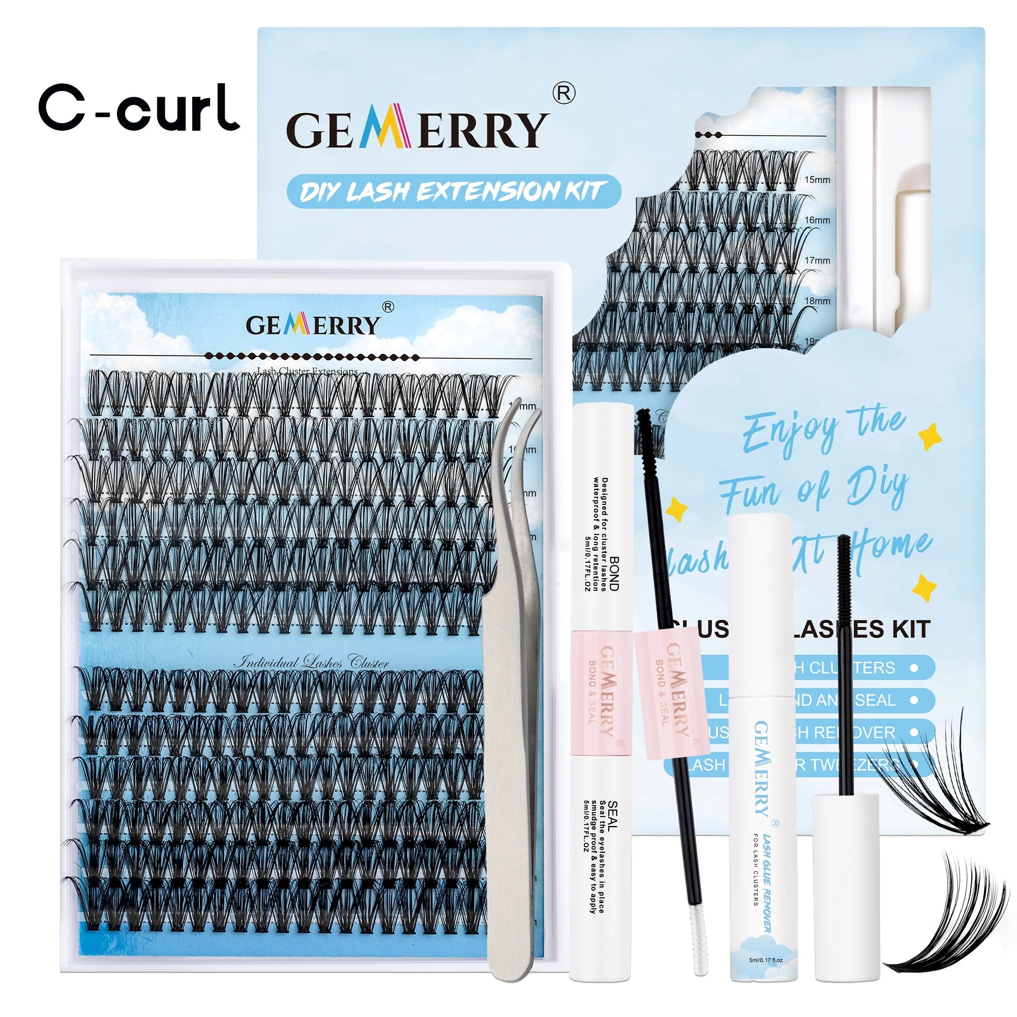 DIY Lash Extension Kit – 280 Clusters with Bond, Seal, Remover & Tweezers (40/50 Pack)