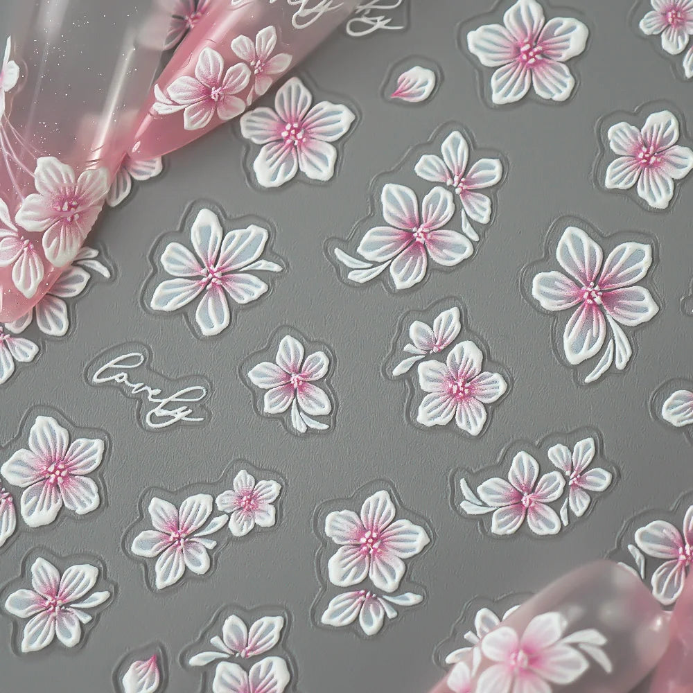 5D Spring Flower Nail Stickers – Embossed Floral Manicure Decals