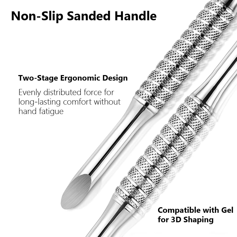 Double-Head Angled Hoof Cuticle Pusher, Stainless Steel Bevel Nail Art Pusher Manicure Stick