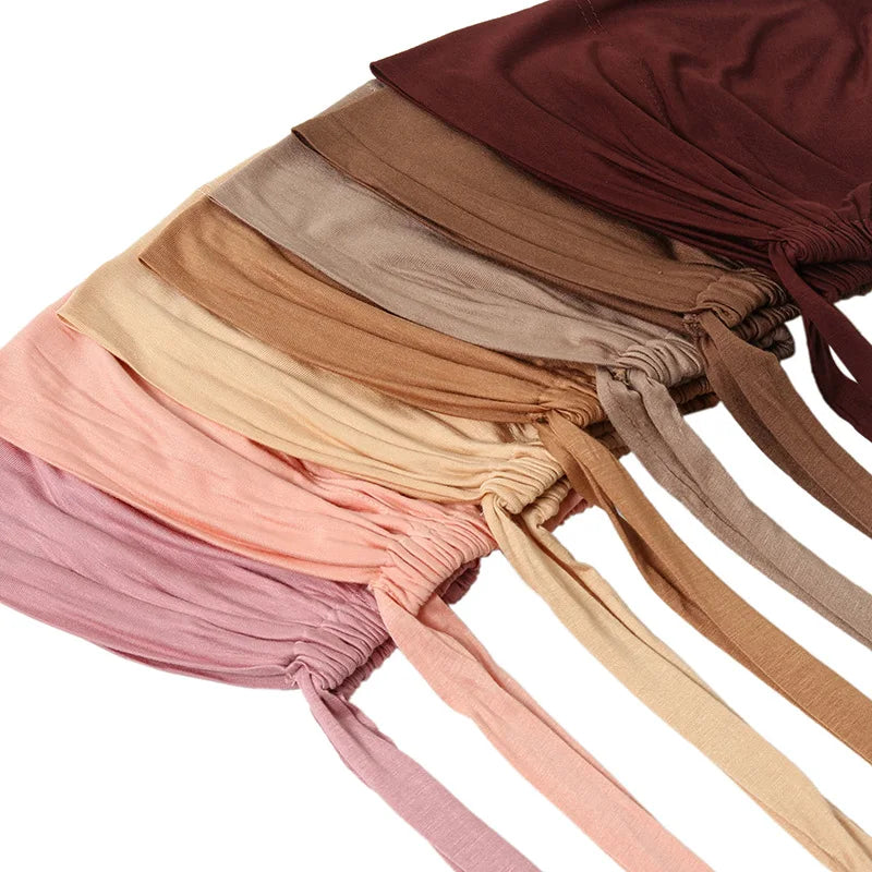 Modal Muslim Turban Hat Inner Hijab Cap with Rope – Islamic Underscarf Bonnet Headwrap Turbante Mujer