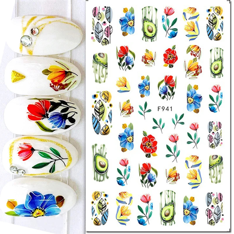 3D Floral & Butterfly Nail Art Stickers Decals