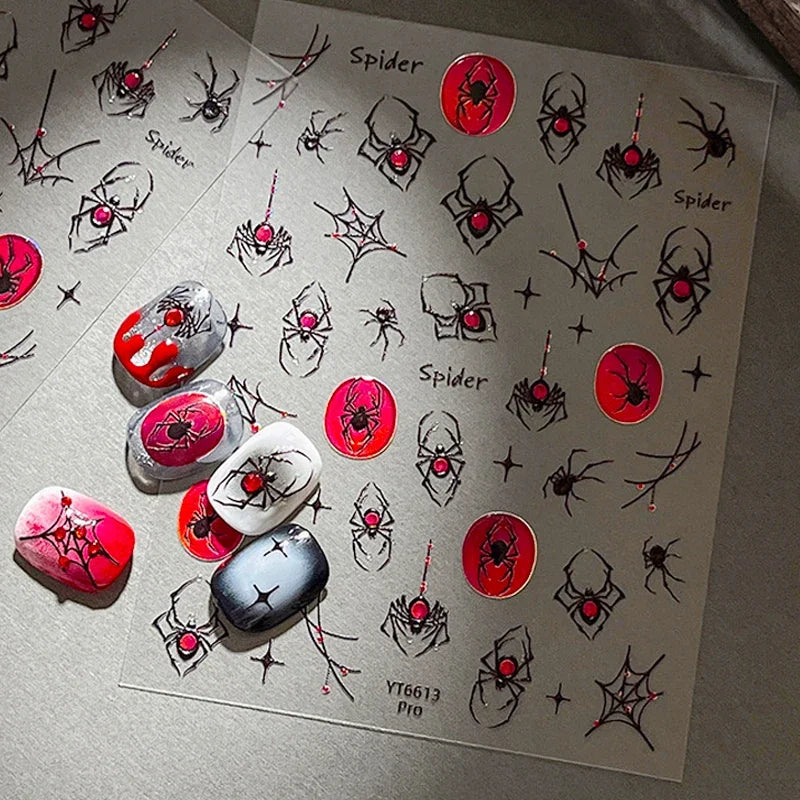 3D Halloween Nail Stickers – Laser Ghost, Spider & Pumpkin Decals
