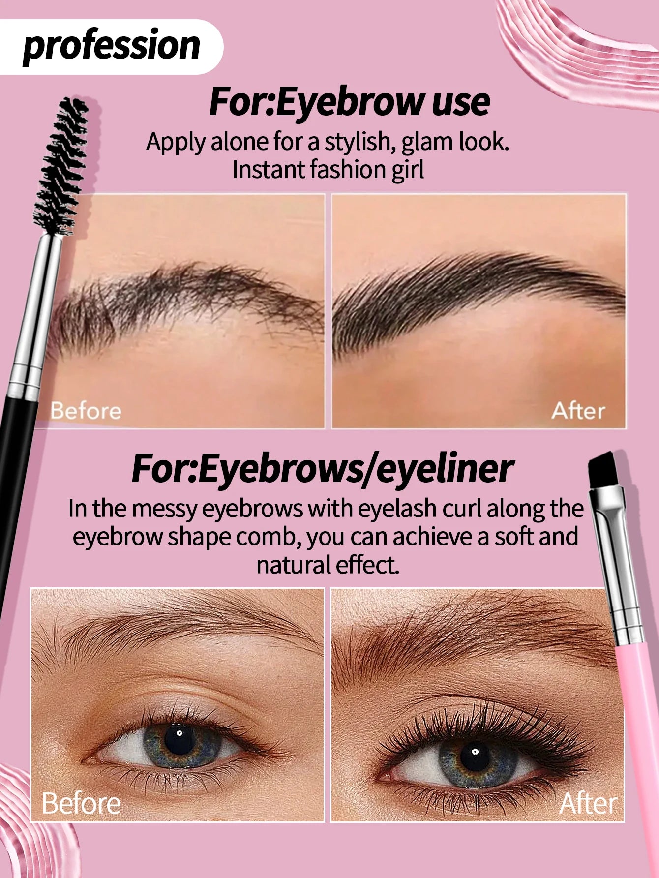 Professional Dual-Ended Eyebrow & Eyeliner Brush with Eyelash Comb
