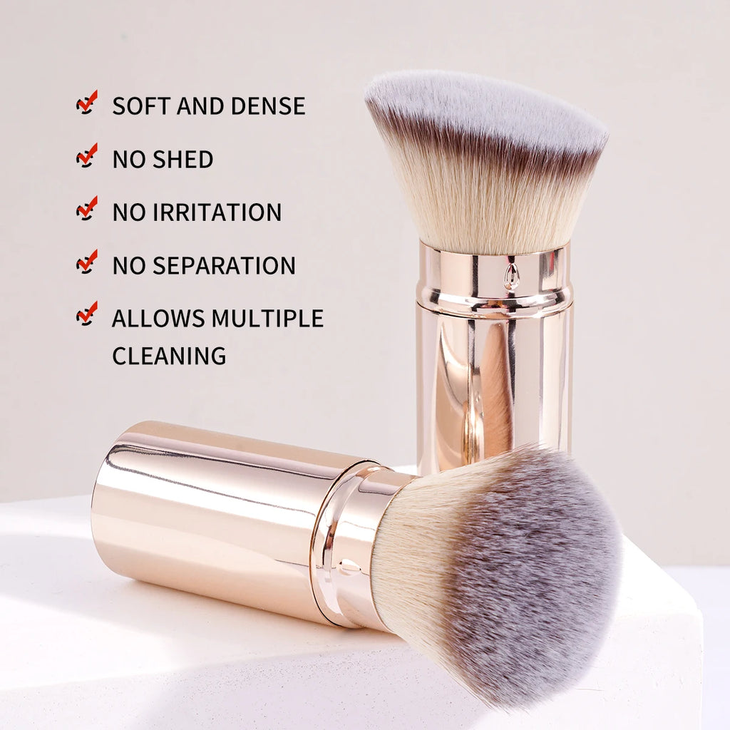 2PCS Retractable Kabuki Makeup Brushes – Flat & Angled Brushes for Foundation, Powder, Blush, Bronzer & Concealer