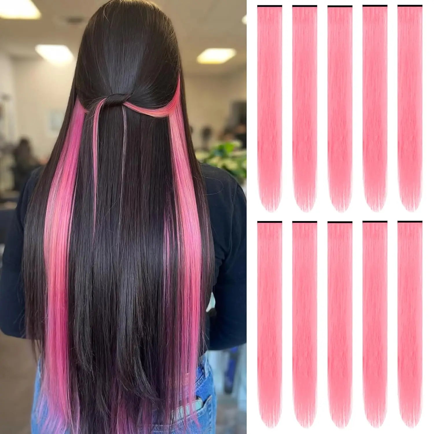 10 PCS 22" Colored Synthetic Hair Extensions – Straight Clip-In Highlights