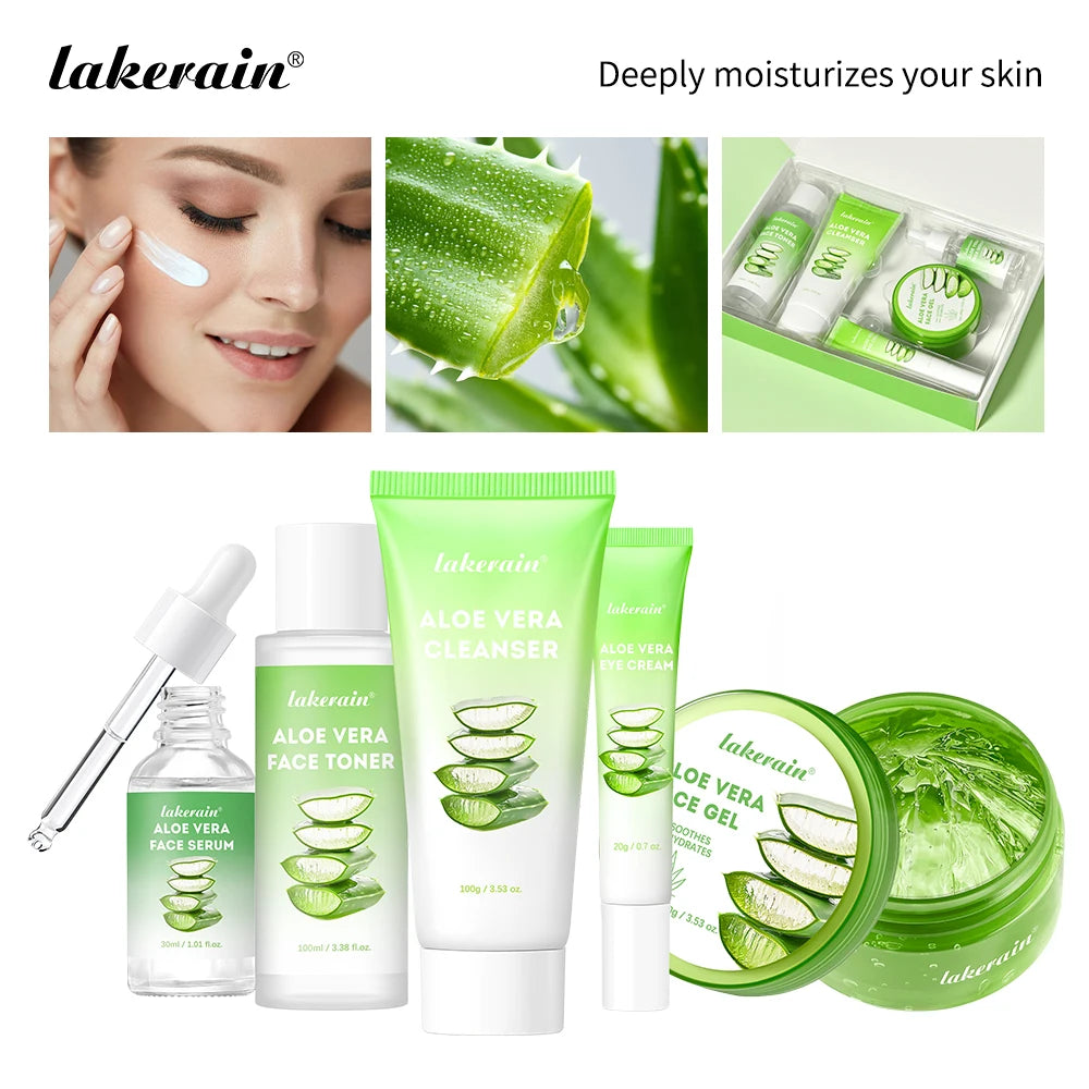 Aloe Vera Skin Care Set – Cleanser, Toner, Serum & Lip Balm (6 pcs) | Deep Hydration & Smooth Skin