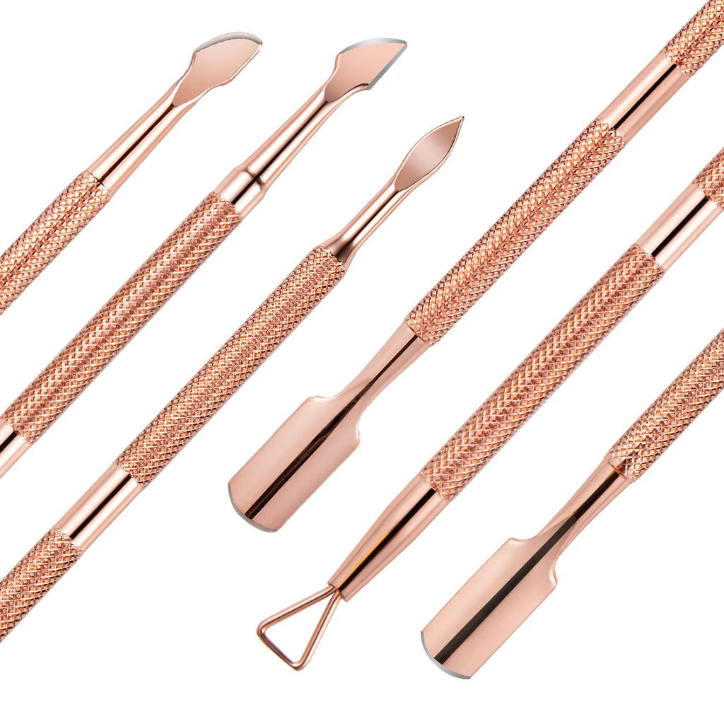 1/3pcs Double-Ended Stainless Steel Cuticle Pusher Set – Dead Skin Remover & Cuticle Scissors, 4pcs Rose Gold Manicure Tools
