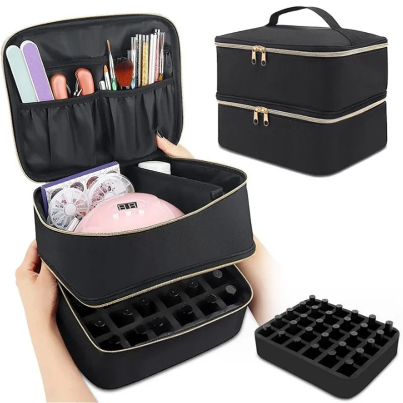 Portable Nail Dryer & Storage Bag – 30-Bottle Organizer Case
