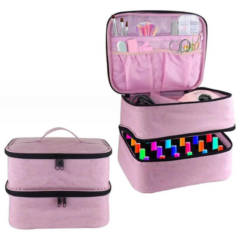 Portable Nail Dryer & Storage Bag – 30-Bottle Organizer Case
