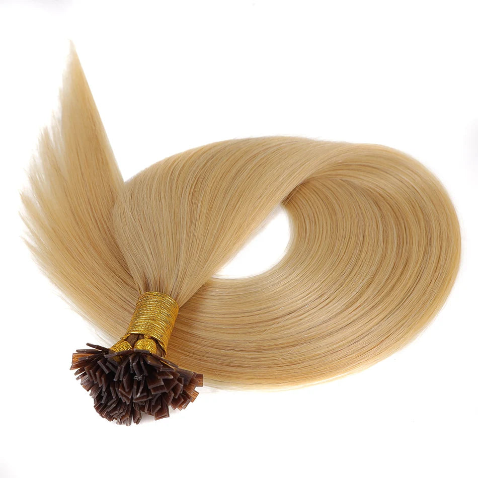 BHF Straight Flat Tip Human Hair Extensions – 1g/Strand, Keratin Fusion, Blonde & Brown