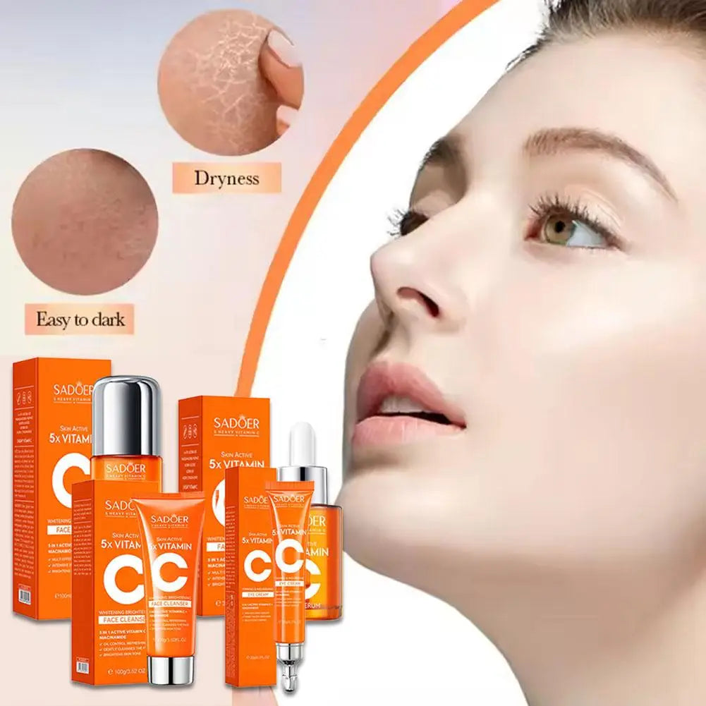 5x Vitamin C Skincare Set – Cleanser, Lotion, Eye Cream & Serum for Brightening & Even Skin Tone