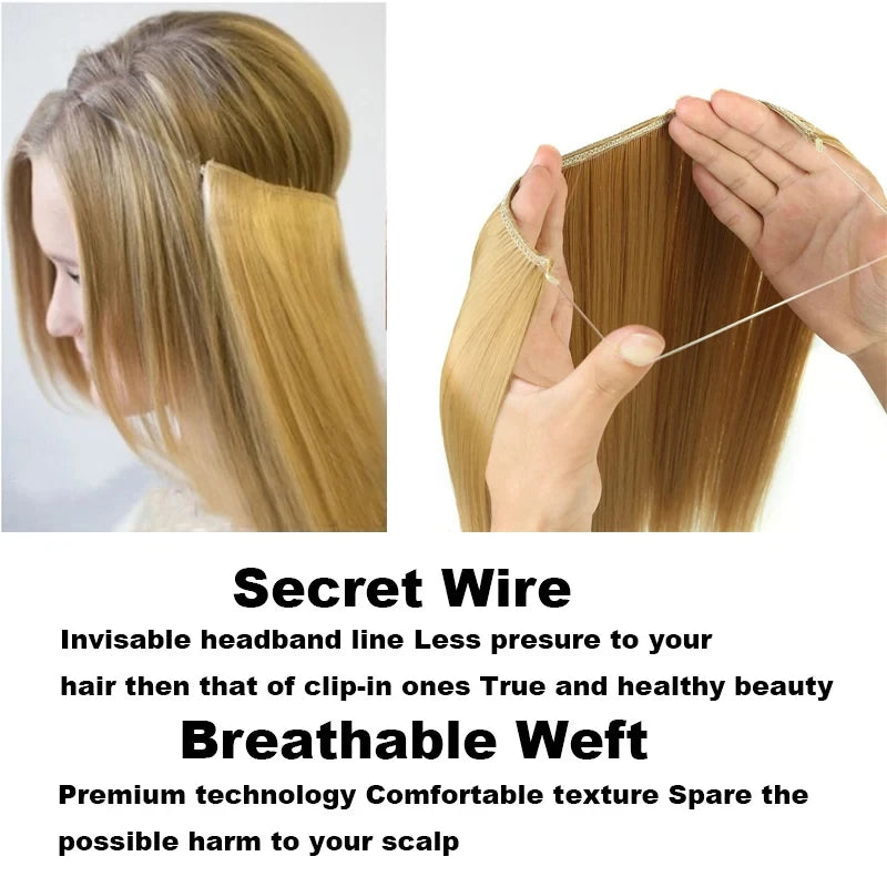 Fish Line Hair Extensions – Straight & Curly, 40/50/60cm, Daily Wear