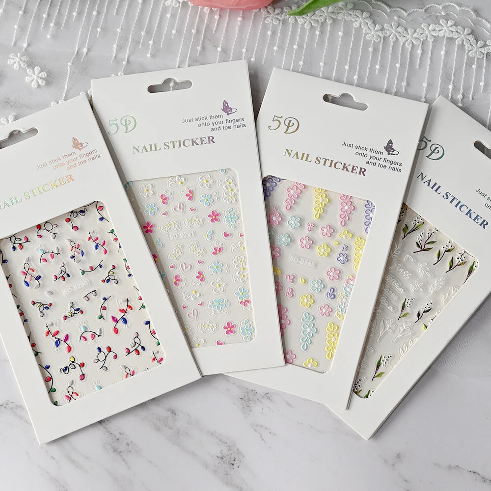 5D Spring Flower Nail Art Stickers – Colorful Daisy & Vine Decals for DIY Nails