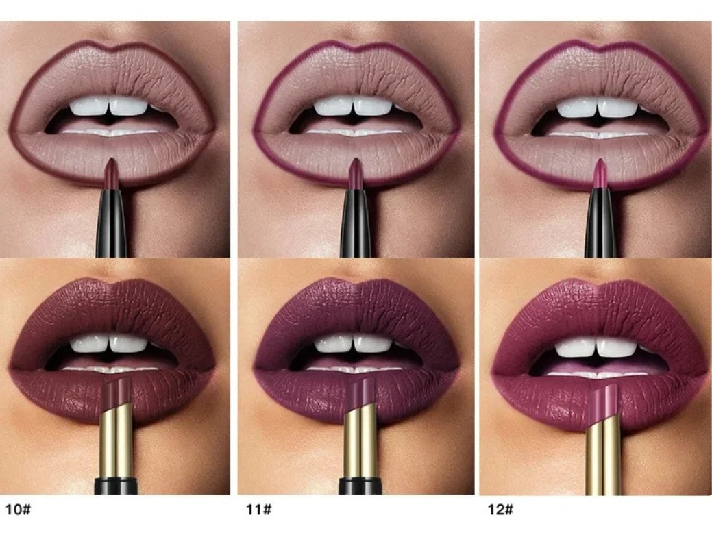 Pudaier 16-Color Double-Ended Lipstick & Lip Pencil | Waterproof, Long-Lasting, Half-Matte