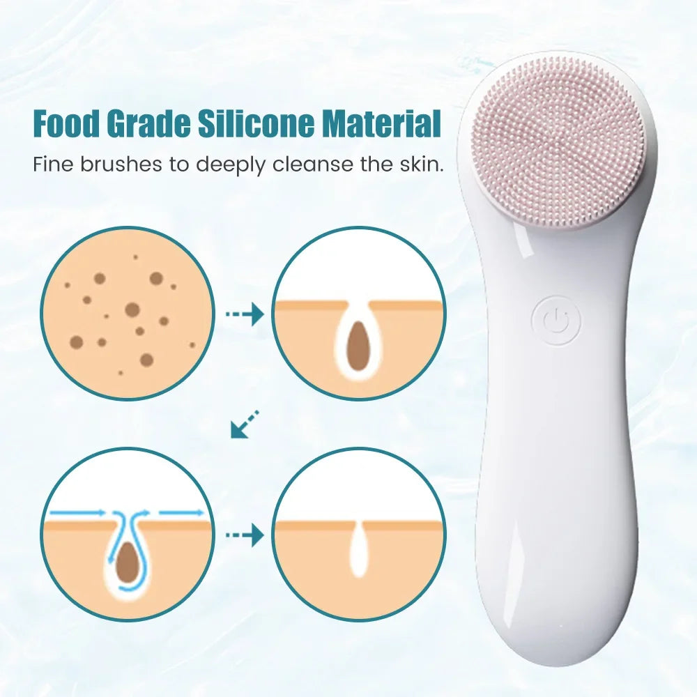 Waterproof Electric Facial Cleansing Brush – Silicone Face Scrubber for Deep Pore & Blackhead Cleaning