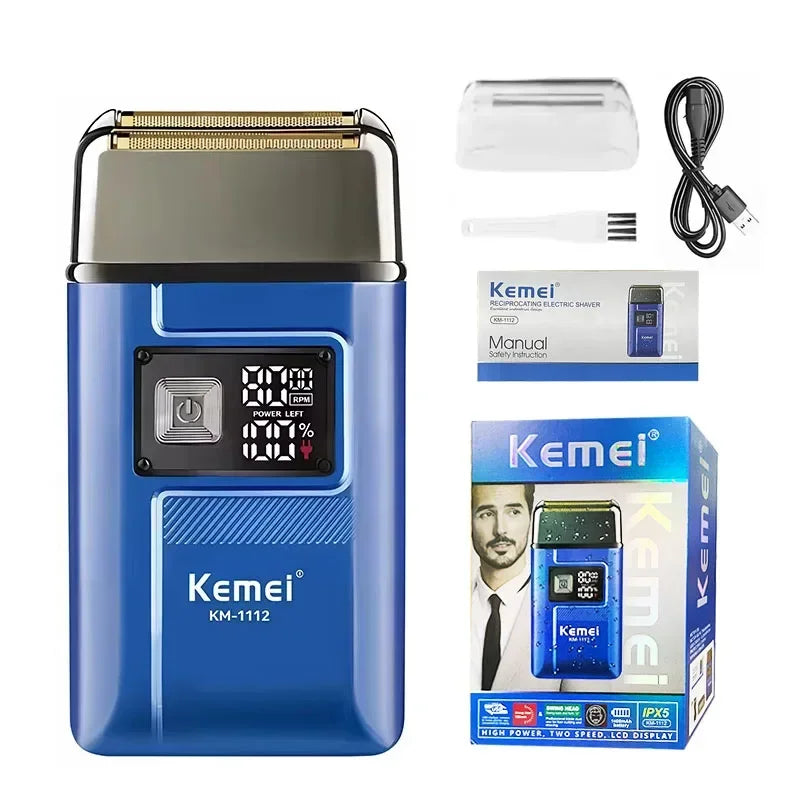 KM-1112 Electric Shaver for Men – IPX5 Waterproof Dry & Wet Razor with Floating Head, Rechargeable Beard Trimmer