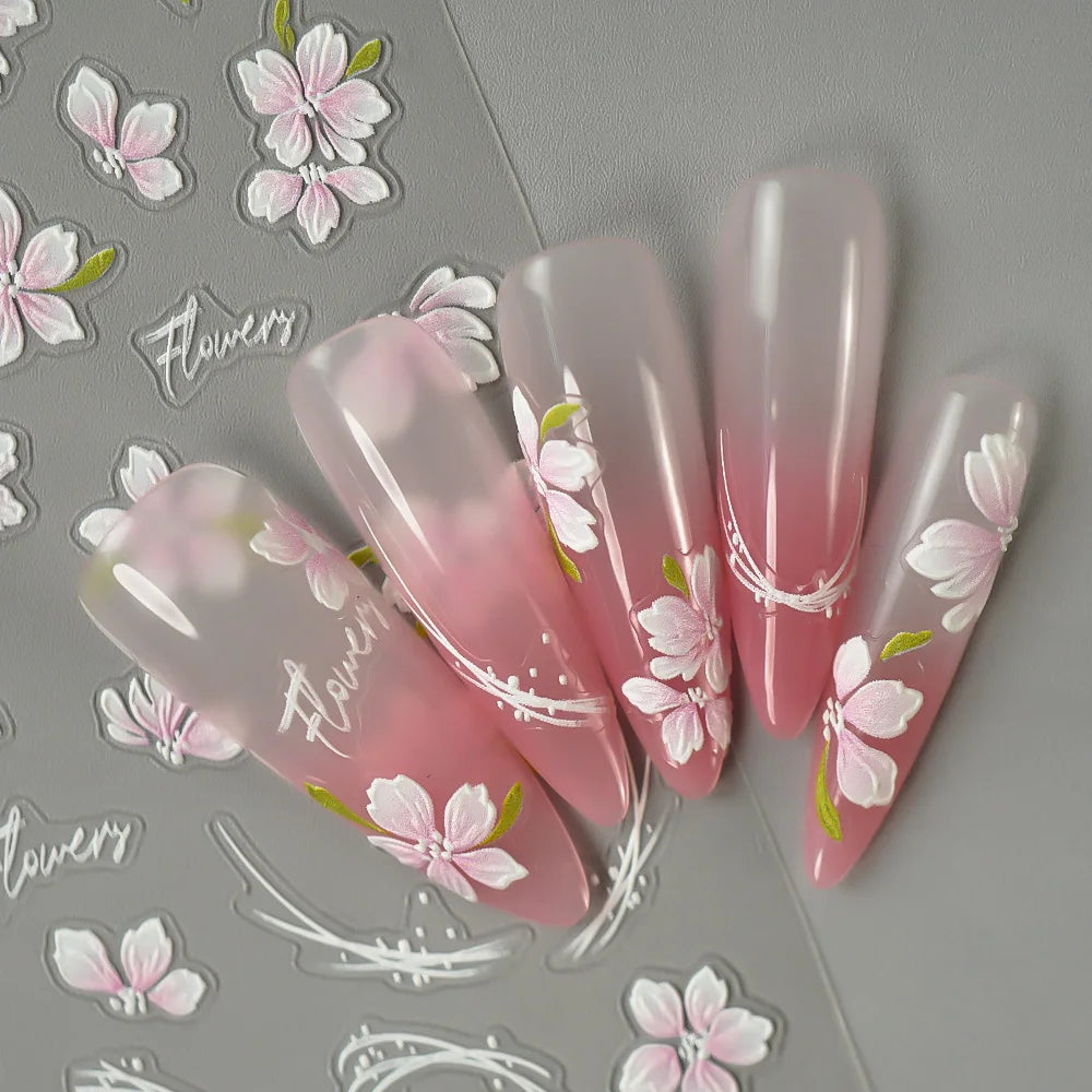 5D Spring Flower Nail Stickers – Embossed Floral Manicure Decals